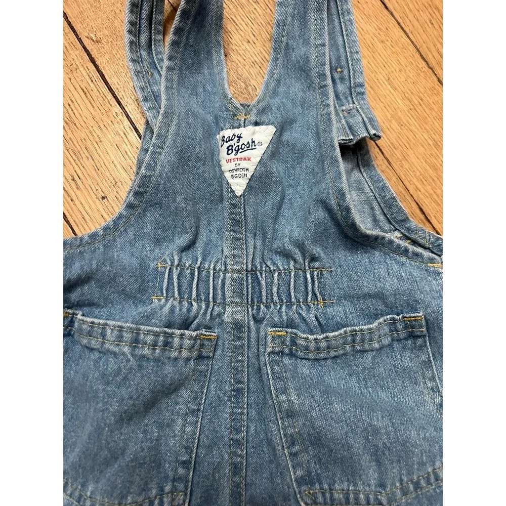 Vintage Denim Oshkosh Bubble Romper Overalls Baby BGosh Pleated 6-9 Month